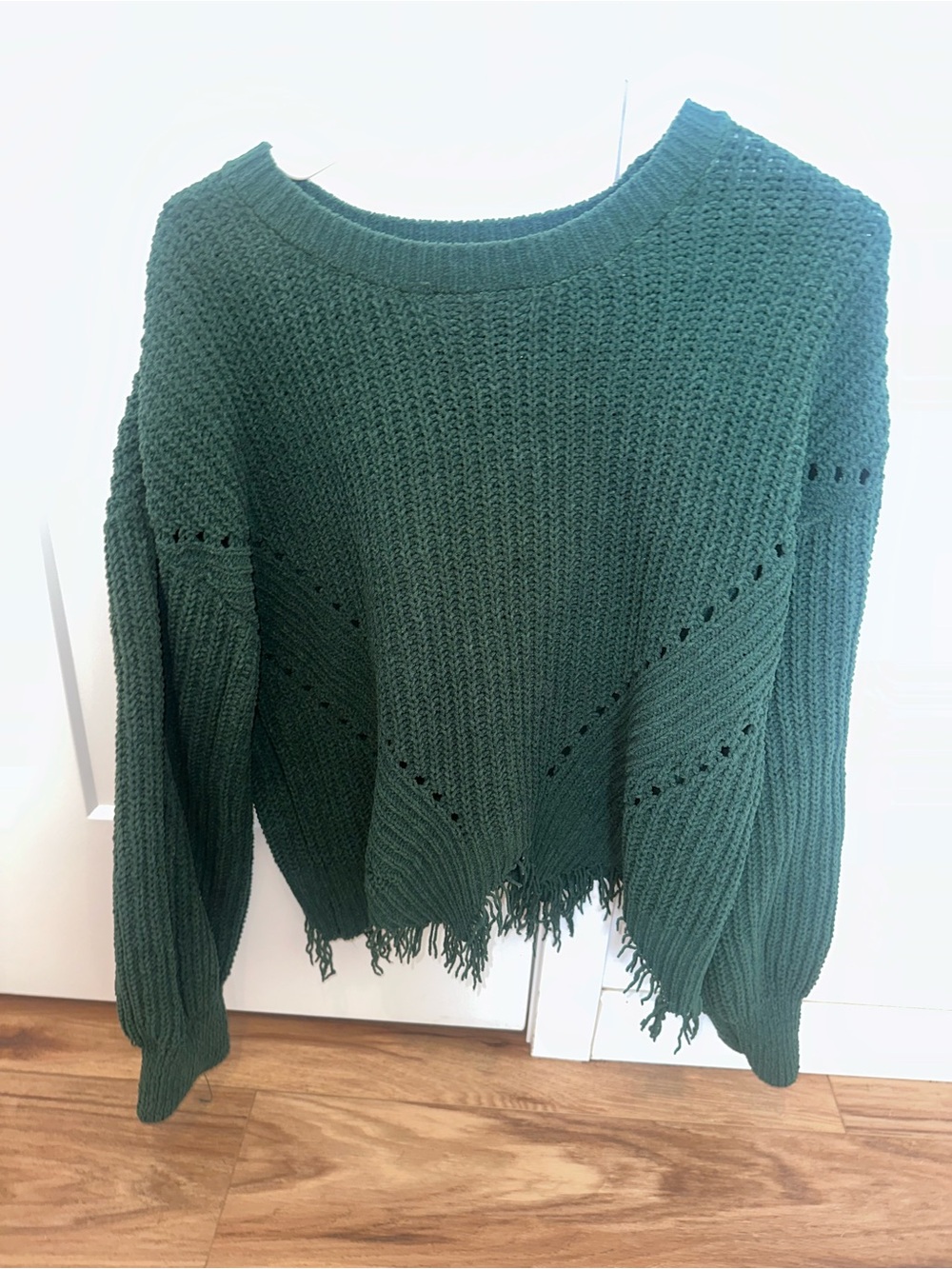No Boundaries Forest Green Chunky Fringe Crewneck Sweater